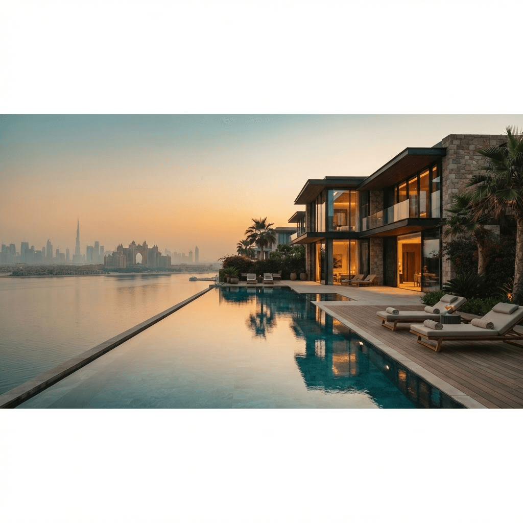 Dubai waterfront residence at golden hour